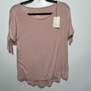 A New Day Women's Tan Scoop Neck Tie Short Sleeve Blouse Size Small NWT